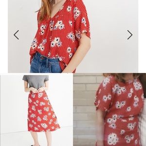 Madewell Skirt & Shirt Set Red Daisy Print